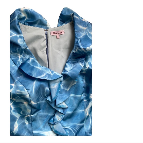 Women blue Flor et.al Dante Ruffle Ruched cocktail size 6 dress NWT - Picture 7 of 15